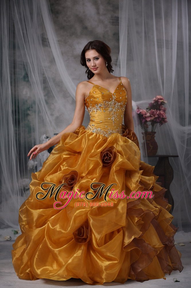 wholesale brown ball gown straps floor-length organza beading quinceanera dress